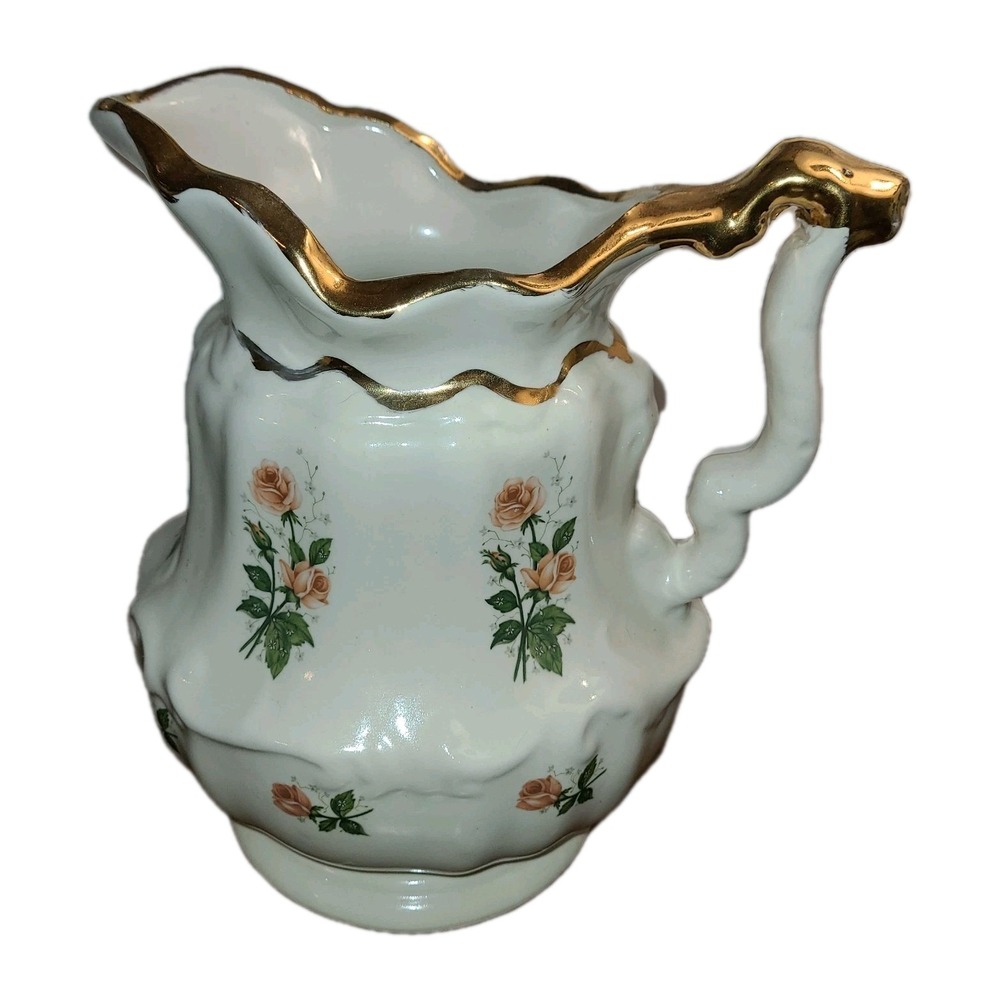 Antique Rose With Gold Floral Roses Porcelain Pitcher #1869 Cottagecore